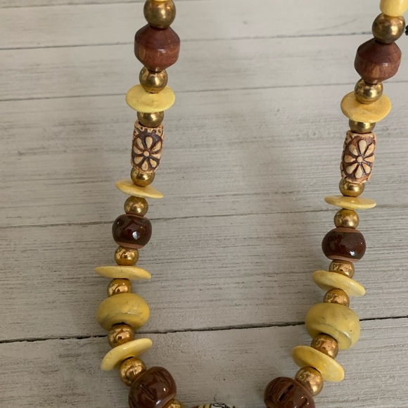 Tribal Boho Necklace Wood Ceramic African Ethnic Brass Painted Porcelain Bead 26 - Picture 3 of 16